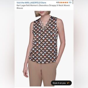 Karl Lagerfeld women’s sleeveless strappy v neck woven blouse size Large NWT!